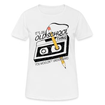 Retro Lustiges Design, Audiokassette und Bleistift - Frauen T-Shirt atmungsaktiv - Weiß - Vorne - AI Model Female 172 dark (172cm)