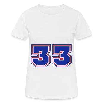 33 Numéro de numéro - T-shirt respirant Femme - blanc - Devant - AI Model Female 172 dark (172cm)