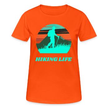 HIKING LIFE,NATURE,EXPLORE,OUTDOOR ACTIVITIES - Women's Breathable T-Shirt - neon orange - Front - AI Model Female 172 dark (172cm)