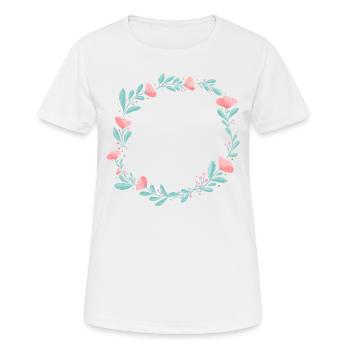Blumenkranz. Platziere deinen eigenen Text hinein. - Frauen T-Shirt atmungsaktiv - Weiß - Vorne - AI Model Female 172 dark (172cm)
