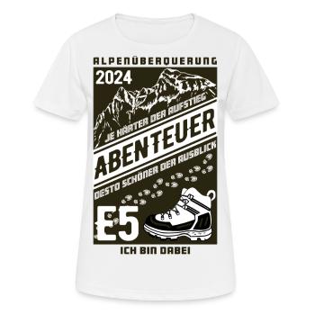 Abenteuer E5 Alpenüberquerung 2024 - Frauen T-Shirt atmungsaktiv - Weiß - Vorne - AI Model Female 172 dark (172cm)