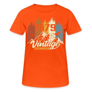 Geburtstagsgeschenk geboren im Dezember 1979 - Frauen T-Shirt atmungsaktiv - Neonorange - Vorne - AI Model Female 172 dark (172cm)