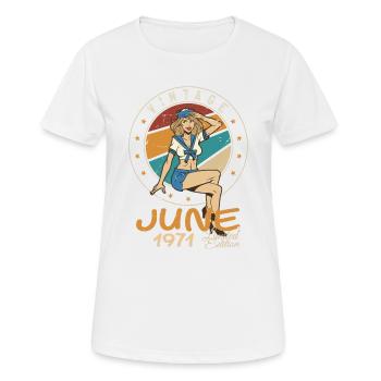Vintage 1971 - Born In June 1971 - Frauen T-Shirt atmungsaktiv - Weiß - Vorne - AI Model Female 172 dark (172cm)