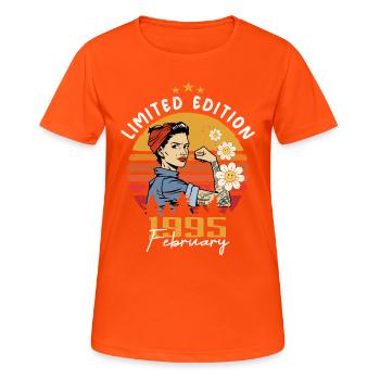 29 years old - Born in February 1995 - Women's Breathable T-Shirt - neon orange - Front - AI Model Female 172 dark (172cm)
