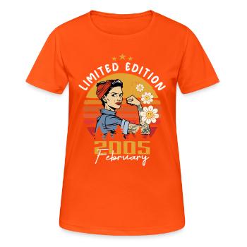 19 years old - Born in February 2005 - Women's Breathable T-Shirt - neon orange - Front - AI Model Female 172 dark (172cm)
