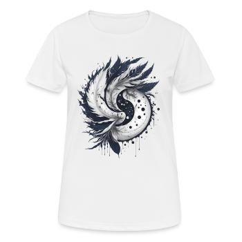 Harmonie des plumes: Yin et Yang élégants - T-shirt respirant Femme - blanc - Devant - AI Model Female 172 dark (172cm)