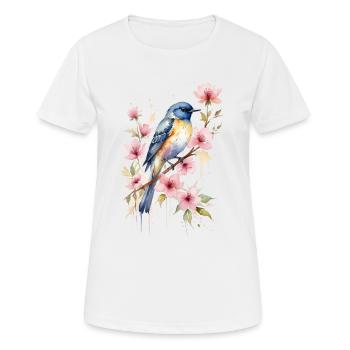 Singvogel auf Blütenzweig - Aquarellkunst - Frauen T-Shirt atmungsaktiv - Weiß - Vorne - AI Model Female 172 dark (172cm)