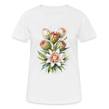 Exquisite botanische Aquarell-Protea-Blüten - Frauen T-Shirt atmungsaktiv - Weiß - Vorne - AI Model Female 172 dark (172cm)