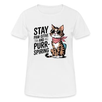 Pawsitive Vibes Only T-Shirt, Cat Lover T-Shirt - Women's Breathable T-Shirt - white - Front - AI Model Female 172 dark (172cm)