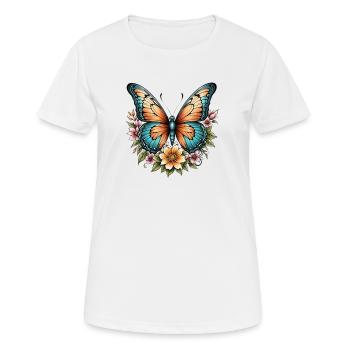 Schmetterling Blüte Harmonie - Frauen T-Shirt atmungsaktiv - Weiß - Vorne - AI Model Female 172 dark (172cm)