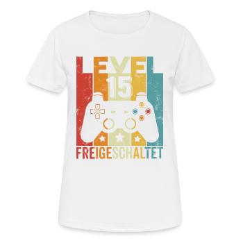 Level 15 Freigeschaltet Geburtstag Junge Mädchen - Frauen T-Shirt atmungsaktiv - Weiß - Vorne - AI Model Female 172 dark (172cm)