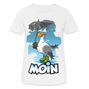 Möwe mit Regenschirm und Gummistiefel - Moin - Frauen T-Shirt atmungsaktiv - Weiß - Vorne - AI Model Female 172 dark (172cm)