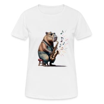 Saxophone jouant du capybara - T-shirt respirant Femme - blanc - Devant - AI Model Female 172 dark (172cm)