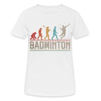 Evolution of Badminton Funny Shuttlecocks Birdie - Women's Breathable T-Shirt - white - Front - AI Model Female 172 dark (172cm)