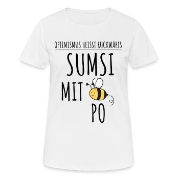 SUMSI AVEC PO | Dire drôle d'abeille optimisme - T-shirt respirant Femme - blanc - Devant - AI Model Female 172 dark (172cm)