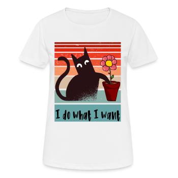 Ich mache was ich will. Lustige Katze Blumentopf - Frauen T-Shirt atmungsaktiv - Weiß - Vorne - AI Model Female 172 dark (172cm)