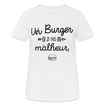 Un burger ou je fais un malheur - T-shirt respirant Femme - blanc - Devant - AI Model Female 172 dark (172cm)
