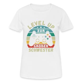 Level Up zur Großen Schwester Geburt Schwanger - Frauen T-Shirt atmungsaktiv - Weiß - Vorne - AI Model Female 172 dark (172cm)