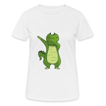 Kroko Tanzendes - Krokodil Dabbing Dancing - Frauen T-Shirt atmungsaktiv - Weiß - Vorne - AI Model Female 172 dark (172cm)
