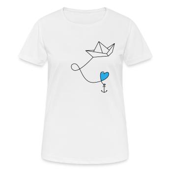 Paper ship Paper boat with anchor in the sea - Women's Breathable T-Shirt - white - Front - AI Model Female 172 dark (172cm)