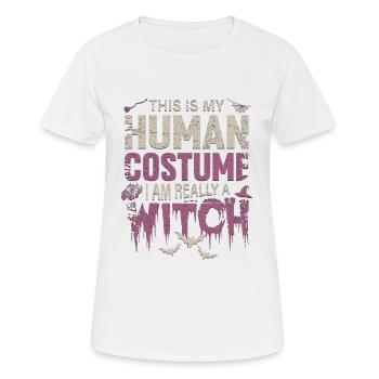 Costume de sorcière pour Halloween avec chauve-souris et balai - T-shirt respirant Femme - blanc - Devant - AI Model Female 172 dark (172cm)