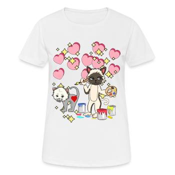 Für Kinder malen Katze Pinsel Kindergarten bunt - Frauen T-Shirt atmungsaktiv - Weiß - Vorne - AI Model Female 172 dark (172cm)