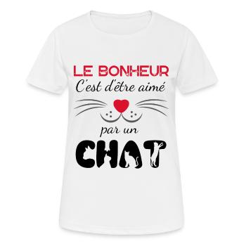le bonheur c'est d'être aimé par un chat 1 - T-shirt respirant Femme - blanc - Devant - AI Model Female 172 dark (172cm)