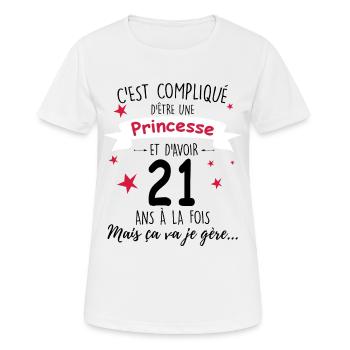 Princesse 21 ans Cadeau Humour - T-shirt respirant Femme - blanc - Devant - AI Model Female 172 dark (172cm)