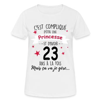 Princesse 23 ans Anniversaire Jeune Femme Humour - T-shirt respirant Femme - blanc - Devant - AI Model Female 172 dark (172cm)