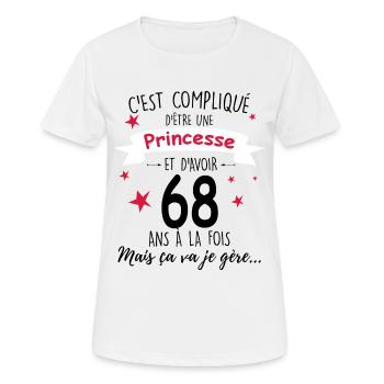 Femme princesse 68 ans Anniversaire - T-shirt respirant Femme - blanc - Devant - AI Model Female 172 dark (172cm)