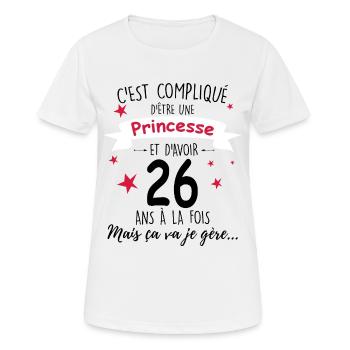 Anniversaire Princesse 26 ans Cadeau Femme - T-shirt respirant Femme - blanc - Devant - AI Model Female 172 dark (172cm)