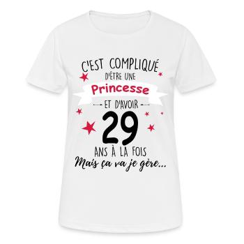 Anniversaire Princesse 29 ans Cadeau Femme - T-shirt respirant Femme - blanc - Devant - AI Model Female 172 dark (172cm)