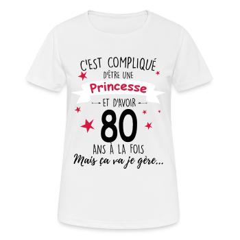 Princesse Anniversaire 80 Ans Humour Mamie - T-shirt respirant Femme - blanc - Devant - AI Model Female 172 dark (172cm)