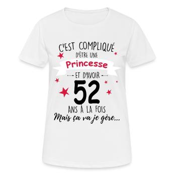 Femme Princesse Anniversaire 52 Ans - T-shirt respirant Femme - blanc - Devant - AI Model Female 172 dark (172cm)
