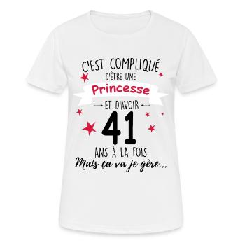 Ma Princesse De 41 Ans Cadeau D'anniversaire - T-shirt respirant Femme - blanc - Devant - AI Model Female 172 dark (172cm)