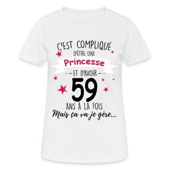 Femme Princesse 59 Ans Anniversaire - T-shirt respirant Femme - blanc - Devant - AI Model Female 172 dark (172cm)