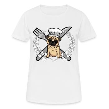 Pug Dog Cuisine Cuisine Chef Gastronomique - T-shirt respirant Femme - blanc - Devant - AI Model Female 172 dark (172cm)