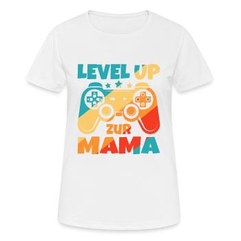 Level Up zur Mama Schwanger Geburt Schwangerschaft - Frauen T-Shirt atmungsaktiv - Weiß - Vorne - AI Model Female 172 dark (172cm)