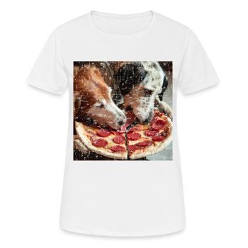 Deux chiens mangeant de la pizza salami - T-shirt respirant Femme - blanc - Devant - AI Model Female 172 dark (172cm)