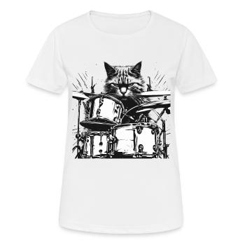 Katze Schlagzeug Drummer Geschenkidee - Frauen T-Shirt atmungsaktiv - Weiß - Vorne - AI Model Female 172 dark (172cm)