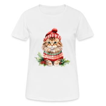 Katze im Weihnachtslook - Frauen T-Shirt atmungsaktiv - Weiß - Vorne - AI Model Female 172 dark (172cm)