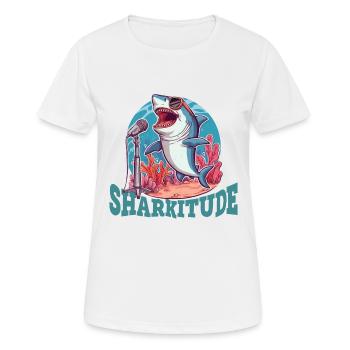 Sharkitude Shark singt mit Haltung - Frauen T-Shirt atmungsaktiv - Weiß - Vorne - AI Model Female 172 dark (172cm)