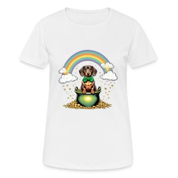 Teckel arc-en-ciel I Pot d’or Saint-Patrick - T-shirt respirant Femme - blanc - Devant - AI Model Female 172 dark (172cm)