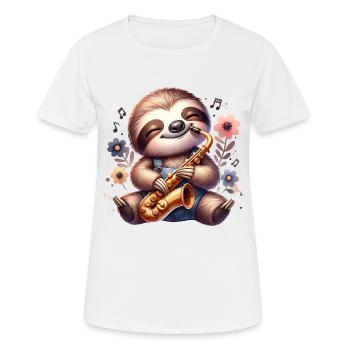 Cute Sloth Saxophonist Jazz Design - Women's Breathable T-Shirt - white - Front - AI Model Female 172 dark (172cm)