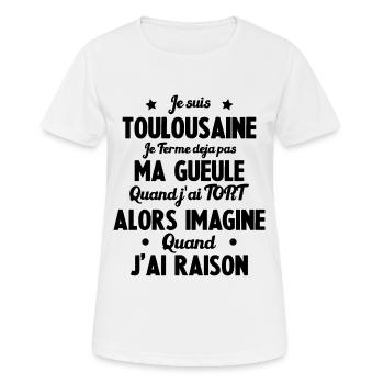 Je suis Toulousaine - Je ferme pas ma gueule - T-shirt respirant Femme - blanc - Devant - AI Model Female 172 dark (172cm)