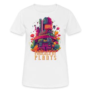 Powered by Plants, Gemüsekraftwerk, Vegan - Frauen T-Shirt atmungsaktiv - Weiß - Vorne - AI Model Female 172 dark (172cm)