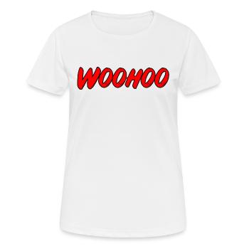 Woohoo - Red pop art lettering - Women's Breathable T-Shirt - white - Front - AI Model Female 172 dark (172cm)