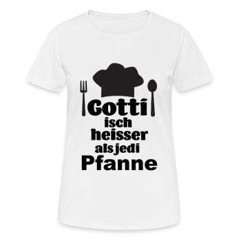 Mis Gotti isch heisser als jede Pfanne Patentante - Frauen T-Shirt atmungsaktiv - Weiß - Vorne - AI Model Female 172 dark (172cm)