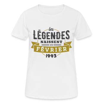 Les légendes naissent en février 1993 anniversaire - T-shirt respirant Femme - blanc - Devant - AI Model Female 172 dark (172cm)