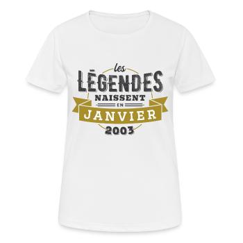 Les légendes naissent en janvier 2003 anniversaire - T-shirt respirant Femme - blanc - Devant - AI Model Female 172 dark (172cm)